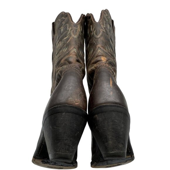 Laredo Access Distressed Brown Leather Snip Toe Western Boho Boots Women's 8.5M - Picture 10 of 13